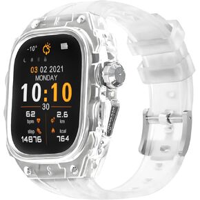 Luxury Translucent Smartwatch Case with Band for Apple Watch 9/8/7 45mm, Lightweight Rugged Case with Silicon Strap for iWatch 6/5/4/SE 44mm, Protective Cover for Men and Women (Purple) in Saudi Arabia