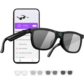 Electrochromic AI Glasses for Men & Women, Bluetooth Smart Glasses Powered by ChatGPT, AI Real-time Translation with 164 Languages, Music Play, Hands-Free Calls, Sunglasses for Daily Use, Travel in Saudi Arabia