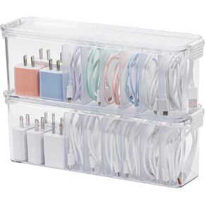 2 Pack Cord Organizer Box for Desk Drawer, Clear Phone Charger Cable Storage Container with Lid in Kuwait