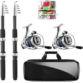 Telescopic Fishing Rod and Reel Combo, 2PCS 5.9FT Collapsible Fishing Pole Set with Pre-Loaded Spinning Reel Lures and Carrier Bag, Saltwater Freshwater Fishing Gear for Adults in Saudi Arabia