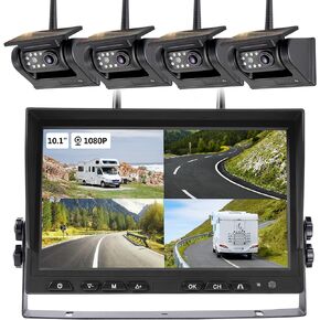 10.1 بوصة - 4 نظام كاميرا احتياطية لاسلكية تعمل بالطاقة الشمسية، شاشة DVR عالية الدقة 1080 بكسل، كاميرات لاسلكية RV لمقطورة العربة RV، رؤية ليلية بالأشعة تحت الحمراء، بطارية قابلة لإعادة الشحن 4 × 9600 مللي أمبير في الساعة، SR4 in Kuwait