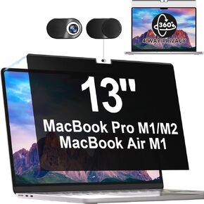 شاشة خصوصية مغناطيسية 360 درجة لجهاز Macbook Pro 13 بوصة (2016-2022، M1، M2) وAir 13 بوصة (2018-2021، M1)، فلتر ضوء أزرق مضاد للتوهج قابل للإزالة، واقي أسود مضاد للتجسس في 4 اتجاهات لجهاز كمبيوتر محمول Mac 13 بوصة in Kuwait