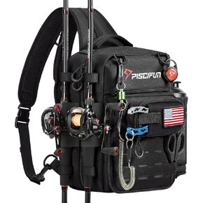 Piscifun Fishing Tackle Backpack, 3-Way Carry with Rod Holders | 16 smart pockets, 2 rod holders, Rain cover, Breathable back support, Convertible sling/waist/backpack carry in Saudi Arabia