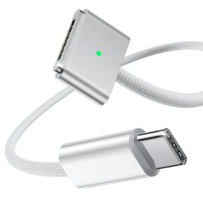 كابل شحن Amavasion USB-C إلى مغناطيسي 3 (6.6 قدم)، بديل شحن سريع 140 وات لجهاز MacBook Air & Pro، اتصال مغناطيسي آمن، كابل مضفر - أبيض in Kuwait