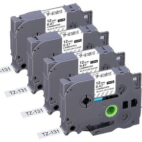 شريط بديل متوافق مع TZE-131 لشريط Brother TZe-131 TZ-131 المصفح P Touch، أسود على شفاف، لـ PT-D200 PT-D210 PTH100 PT-D400، 0.47 بوصة × 26.2 بوصة (12 مم × 8 م)، 4 عبوات in Kuwait