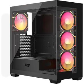 darkFlash DS900 ATX Mid Tower PC Case, 270° Panoramic Dual Tempered Glass, 4× PWM ARGB Fans Included, Type-C Front I/O, Supports 360mm Radiator, Black in Saudi Arabia