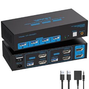 8K HDMI KVM Switch 2 Monitors 2 Computers Dual Monitor Support 4K@120Hz KVM Switcher PC Extended Display for 2 Port Share 4 USB 3.0 HUB Desktop Controller and 2 USB Cables Included in Kuwait