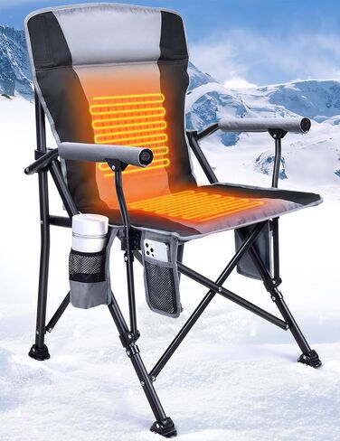 Docusvect Heated Camping Chair for Adults, Heats Back and Seat, 3 Heat Levels, Fully Padded Heated Folding Chair for Outdoor Sports with Cup Holder, Rich Pockets, Battery NOT Included in Saudi Arabia