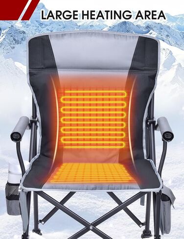 Docusvect Heated Camping Chair for Adults, Heats Back and Seat, 3 Heat Levels, Fully Padded Heated Folding Chair for Outdoor Sports with Cup Holder, Rich Pockets, Battery NOT Included in Saudi Arabia