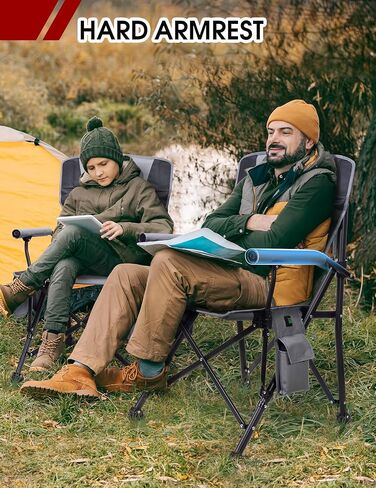 Docusvect Heated Camping Chair for Adults, Heats Back and Seat, 3 Heat Levels, Fully Padded Heated Folding Chair for Outdoor Sports with Cup Holder, Rich Pockets, Battery NOT Included in Saudi Arabia