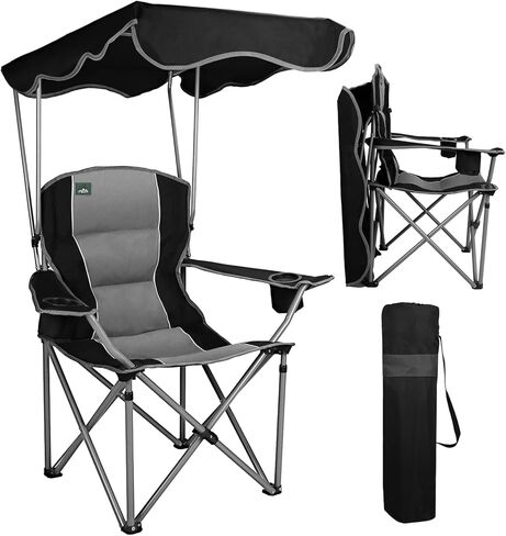 Northroad Folding Camping Chairs with Canopy Shade, Beach Chair w/Cup Holders, Armrests & Carry Bag for Outdoors Travel Sports Fishing, Black in Saudi Arabia