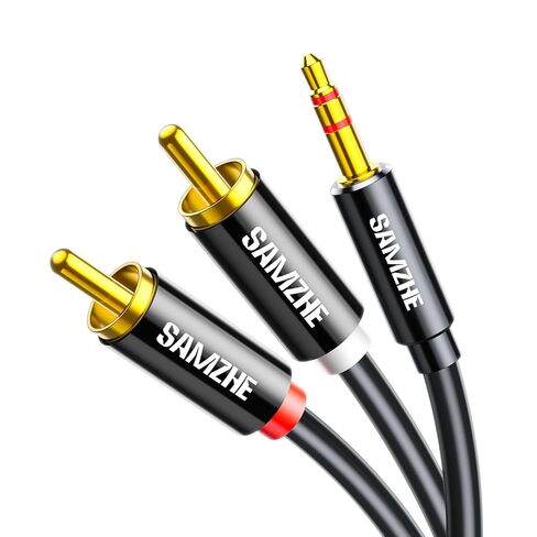SAMZHE 3.5mm to RCA Cable, 6.6FT RCA Male to Aux Audio Adapter HiFi Sound Headphone Jack Adapter Metal Shell Y Splitter Auxiliary Cord 1/8 Connector for Smartphones, Speaker, MP3, Tablet, HDTV in Saudi Arabia