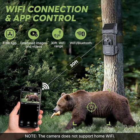 كاميرا WOSPORTS Solar WiFi Trail مع بطارية مدمجة 7800 مللي أمبير في الساعة، وكاميرا ألعاب بدقة 48 ميجابكسل لأمن الحياة البرية على مدار الساعة طوال أيام الأسبوع، ومشغل 0.1 ثانية، وكاميرات الحياة البرية المقاومة للماء IP66 مع 8 بطاريات AA وبطاقة SD سعة 64 ج in Saudi Arabia