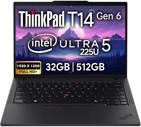 Lenovo ThinkPad T14 G6 AI Business Laptop 14" FHD+ Display, Intel Ultra 5 225U, 16GB DDR5 RAM, 512GB SSD, 5MP FHD Webcam, Fingerprint, Backlit KB, Wi-Fi 6E, 2 Thunderbolt 4 - Black in Saudi Arabia