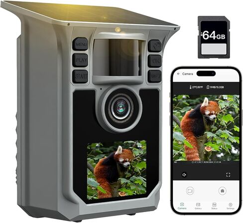 Trail Camera 4K 64MP WiFi Solar Game Camera, 5000mAh Forever Power, 64GB Memory Card and Ip67 Waterproof Night Vision Trail Cam for Outdoor Wildlife Detection, Monitoring Trail Cameras in Saudi Arabia