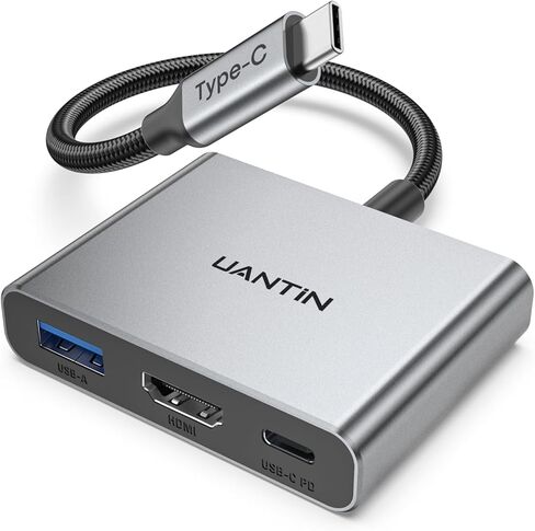 محول UANTIN USB C إلى HDMI، دونجل USB من النوع C 4K مع 100 وات PD، منفذ USB 3.0، محول USBC إلى HDMI متعدد المنافذ الرقمي AV لجهاز MacBook Pro/Air، iPad Pro، S24، تلفزيون، جهاز عرض، شاشة (رمادي) in Saudi Arabia