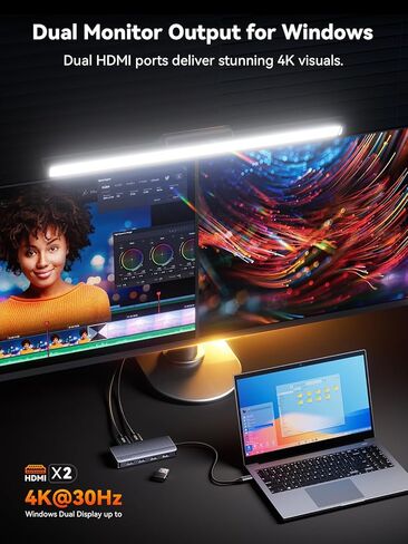 محطة إرساء QUUGE شاشة مزدوجة 2 HDMI، محور USB C 7 في 1 مع HDMI مزدوج 4K، شحن PD، 5 جيجابت في الثانية USB 3.0، 3 USB2.0، محطة إرساء USB C لأجهزة Dell XPS/HP/Lenovo/Surface/Yoga إلخ in Kuwait