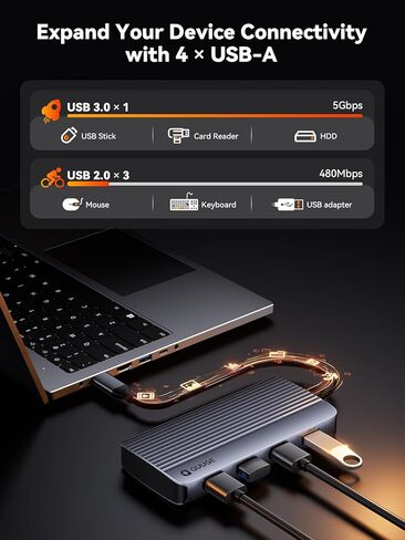 محطة إرساء QUUGE شاشة مزدوجة 2 HDMI، محور USB C 7 في 1 مع HDMI مزدوج 4K، شحن PD، 5 جيجابت في الثانية USB 3.0، 3 USB2.0، محطة إرساء USB C لأجهزة Dell XPS/HP/Lenovo/Surface/Yoga إلخ in Kuwait