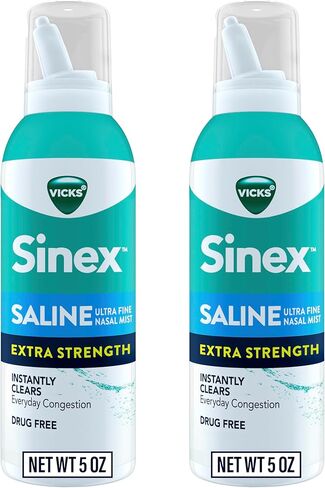 VICKS Sinex Saline بخاخ الأنف بقوة إضافية، 3 مرات رذاذ فائق النعومة وخالي من الأدوية، يزيل المخاط على الفور، وتخفيف سريع وفعال للاحتقان الناتج عن الجيوب الأنفية والحساسية in Kuwait