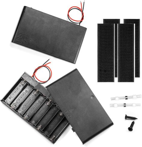 2PCS 12V (8 x 1.5V) 8AA Battery Holder Enclosures with Wire Leads and On/Off Switch Lid 12 Volt Battery Case with Hook Verclo and Solder Seal Wire Connectors in Saudi Arabia