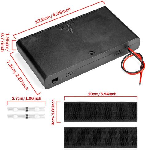 2PCS 12V (8 x 1.5V) 8AA Battery Holder Enclosures with Wire Leads and On/Off Switch Lid 12 Volt Battery Case with Hook Verclo and Solder Seal Wire Connectors in Saudi Arabia