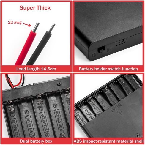 2PCS 12V (8 x 1.5V) 8AA Battery Holder Enclosures with Wire Leads and On/Off Switch Lid 12 Volt Battery Case with Hook Verclo and Solder Seal Wire Connectors in Saudi Arabia