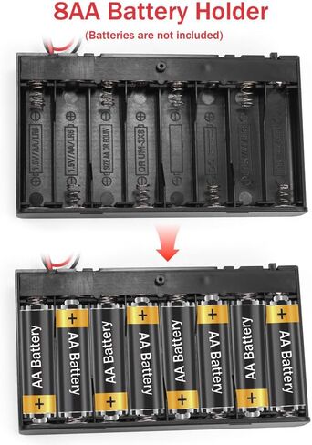 2PCS 12V (8 x 1.5V) 8AA Battery Holder Enclosures with Wire Leads and On/Off Switch Lid 12 Volt Battery Case with Hook Verclo and Solder Seal Wire Connectors in Saudi Arabia
