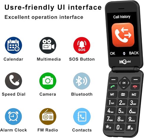 4G Flip Phone Unlocked for Senior,Basic Flip Phone for Seniors,2.8" +1.5 '' Dual Screen,SOS Button,Speed Dial,Large Fonts,Charging Dock,1400mAh Battery. (Black) in Saudi Arabia