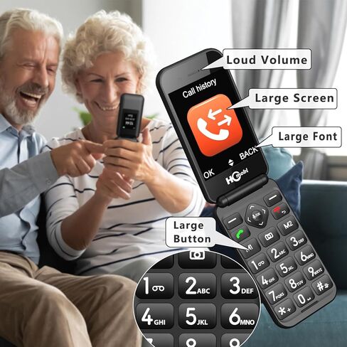 4G Flip Phone Unlocked for Senior,Basic Flip Phone for Seniors,2.8" +1.5 '' Dual Screen,SOS Button,Speed Dial,Large Fonts,Charging Dock,1400mAh Battery. (Black) in Saudi Arabia