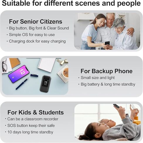4G Flip Phone Unlocked for Senior,Basic Flip Phone for Seniors,2.8" +1.5 '' Dual Screen,SOS Button,Speed Dial,Large Fonts,Charging Dock,1400mAh Battery. (Black) in Saudi Arabia