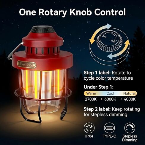 HOMY فانوس تخييم عتيق معدن ممتاز LED قابل لإعادة الشحن ضوء دافئ خافت للتخييم والفناء وديكور المنزل مصباح خيمة محمول عتيق in Kuwait