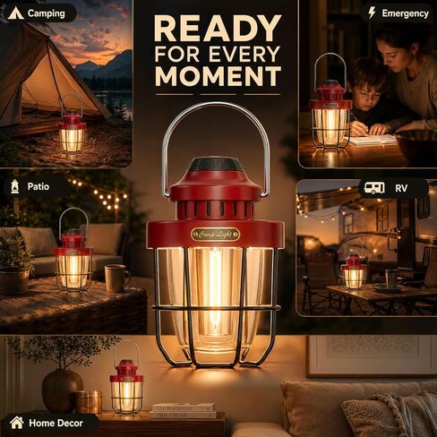 HOMY فانوس تخييم عتيق معدن ممتاز LED قابل لإعادة الشحن ضوء دافئ خافت للتخييم والفناء وديكور المنزل مصباح خيمة محمول عتيق in Kuwait