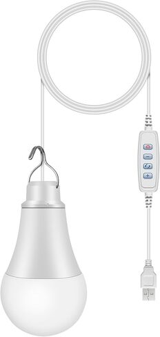 لمبة إضاءة LED USB 10 وات، تناسب معظم محطات الطاقة المحمولة والألواح الشمسية والبطارية القابلة لإعادة الشحن، فانوس خارجي مزود بخطاف وسلك بطول 3.3 قدم، معدات أساسية للتخييم/المشي لمسافات طويلة/انقطاع التيار الكهربائي، استخدام الشاحنة/الخيمة/المرآب in Saudi Arabia
