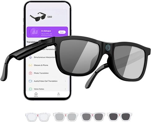 نظارات الذكاء الاصطناعي الكهروكرومية للرجال والنساء، نظارات بلوتوث ذكية مدعومة من ChatGPT، ترجمة فورية بالذكاء الاصطناعي مع 164 لغة، تشغيل الموسيقى، مكالمات بدون استخدام اليدين، نظارات شمسية للاستخدام اليومي، السفر in Kuwait