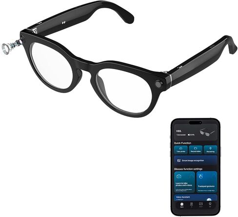 AI Smart Glasses with 8MP Camera, Continuous 12-Min 1200P Video Recording, Real-Time Translation & Voice Assistant, Open-Ear Bluetooth Audio for Vlogging, Travel & Meetings in Saudi Arabia