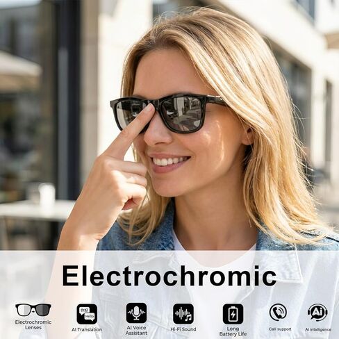 نظارات الذكاء الاصطناعي الكهروكرومية للرجال والنساء، نظارات بلوتوث ذكية مدعومة من ChatGPT، ترجمة فورية بالذكاء الاصطناعي مع 164 لغة، تشغيل الموسيقى، مكالمات بدون استخدام اليدين، نظارات شمسية للاستخدام اليومي، السفر in Kuwait