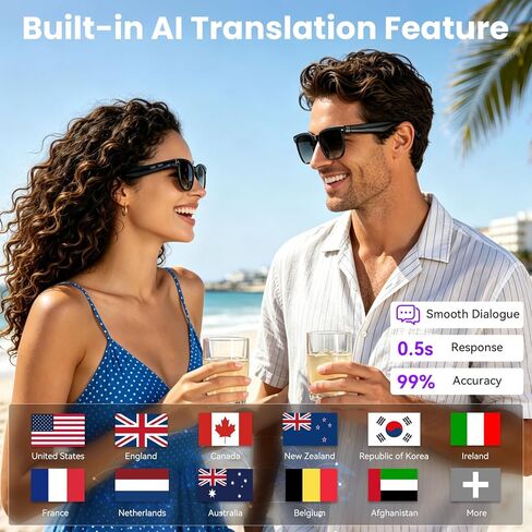 نظارات Hwagol الذكية مع كاميرا، وتسجيل صور وفيديو بدقة 8 ميجابكسل، ونظارات الذكاء الاصطناعي مع ترجمة في الوقت الحقيقي/التعرف على الكائنات/أسئلة وأجوبة صوتية بالذكاء الاصطناعي/تسجيل، والمكالمات والموسيقى، وحماية من الأشعة فوق البنفسجية والضوء الأزرق in Kuwait