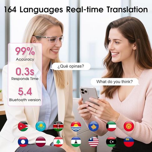 AI Glasses for Women, Bluetooth Glasses with 164 Languages Real-Time Translation, Color-Changing Lenses, Lightweight Thin Temples Free App, Stylish Wearable Tech Glass for Travel & Everyday Wear in Saudi Arabia
