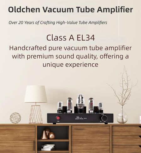 Oldchen EL34 Single-Ended Class A Tube Amplifier, Hand-Wired Point-to-Point HiFi Integrated Amplifier for Home Audio, Home Theatre Vacuum Tube Power Amplifier 10W, Black in Saudi Arabia