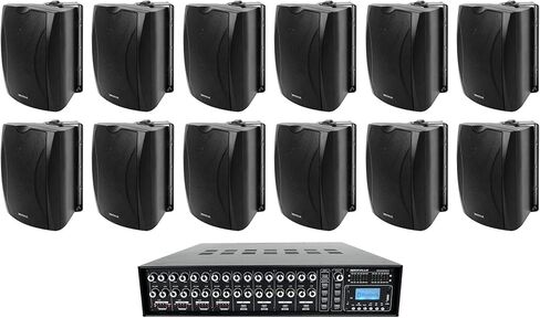 Rockville WET-6B Bundle: (12) 6.5" 50W RMS IP55 Black 70V Wall Speakers, Rock Matrix 4 Zone 70V Commercial Amplifier with Matrix Source Routing, for Restaurants, Offices, Cafes, Bars, 13-Items in Saudi Arabia