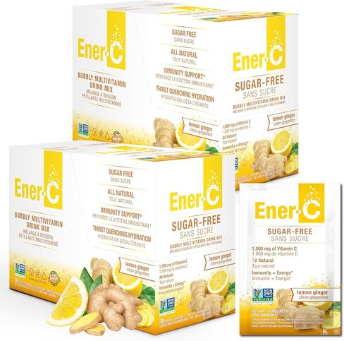 Ener-C Sugar Free Energy Orange Multivitamin Drink Mix Vitamin C 1000mg & Electrolytes - Natural Immunity Support with Real Fruit Juice Powders Non-GMO Vegan & Gluten Free - 30 Count in Kuwait