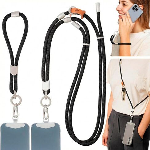 حزام Pulpo 2-in-1 معصم الهاتف الخليوي و Lanyard Black-حبل الهاتف المضاد للسرقة للرجال والنساء ، وأشرطة الرسغ للهواتف ، والطمرات للهواتف الذكية ، ومقود الهواتف المحمولة القابلة للتعديل وربط السلامة in Kuwait