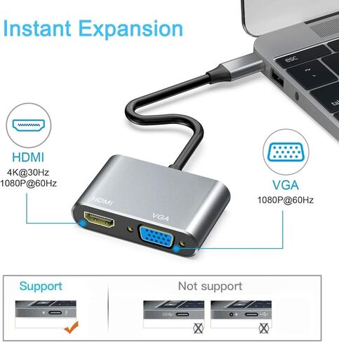 USB C to HDMI VGA Adapter Video Splitter HDTV Cable TV Video Hub Compatible with Samsung Galaxy Tab S8/S9 Ultra 14.6", Projector Converter in Saudi Arabia