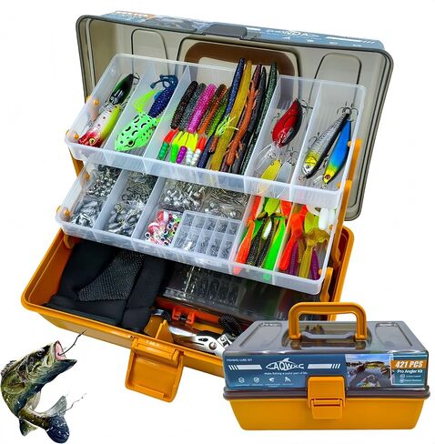 Large 3-Layer Tackle Box with Tackle Included, 421Pcs Fishing Lures Kit - Pliers, Crankbait, Hooks, Weights & Accessories - Freshwater Bass Fishing Bait Lure Gear and Equipment in Saudi Arabia