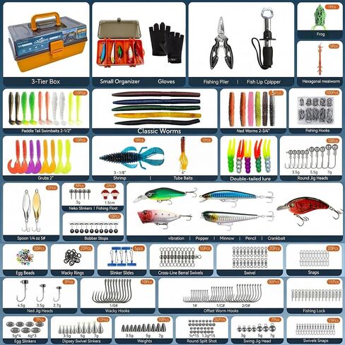 Large 3-Layer Tackle Box with Tackle Included, 421Pcs Fishing Lures Kit - Pliers, Crankbait, Hooks, Weights & Accessories - Freshwater Bass Fishing Bait Lure Gear and Equipment in Saudi Arabia