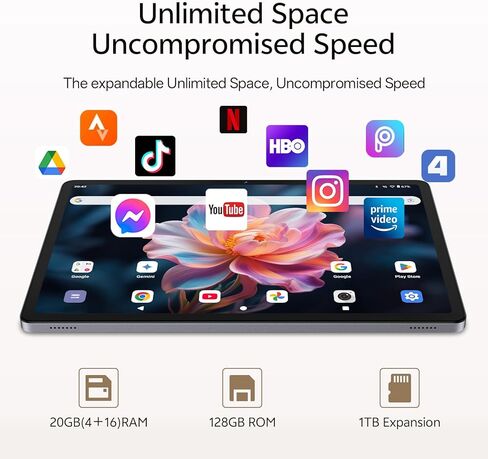 Android 16 Tablet with Keyboard, 11 Inch Tablet with Octa-Core & Gemini AI, 20GB RAM+128GB ROM (1TB Expandable), 13MP+8MP Dual Camera, 8800mAh, Wi-Fi 6, Widevine L1, 2-in-1 with Mouse & Stylus (Gray) in Saudi Arabia
