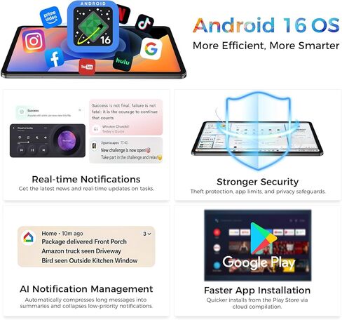 Android 16 Tablet,13.4 inch Large Tablet with Octa-Core Processor, 32GB RAM + 256GB ROM, 10000mAh Battery,1920x1200 IPS, 2.4/5Ghz Dual WiFi/5+8MP/GPS/Gemini AI/Widevine L1, Case Included in Saudi Arabia