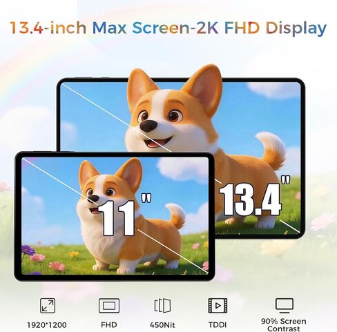 Android 16 Tablet,13.4 inch Large Tablet with Octa-Core Processor, 32GB RAM + 256GB ROM, 10000mAh Battery,1920x1200 IPS, 2.4/5Ghz Dual WiFi/5+8MP/GPS/Gemini AI/Widevine L1, Case Included in Saudi Arabia