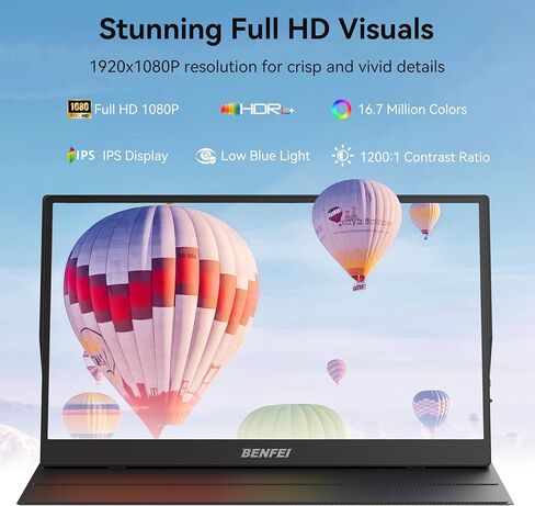 BENFEI Portable Monitor 15.6'', FHD 1080P HDMI USB-C Gaming Display, Ultra-Slim IPS HDR Screen w/Smart Cover & Speakers, Plug & Play External Monitor for Laptop PC Phones Tablet PS5/4 Xbox Switch in Saudi Arabia