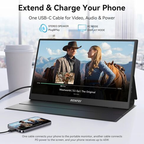 BENFEI Portable Monitor 15.6'', FHD 1080P HDMI USB-C Gaming Display, Ultra-Slim IPS HDR Screen w/Smart Cover & Speakers, Plug & Play External Monitor for Laptop PC Phones Tablet PS5/4 Xbox Switch in Saudi Arabia